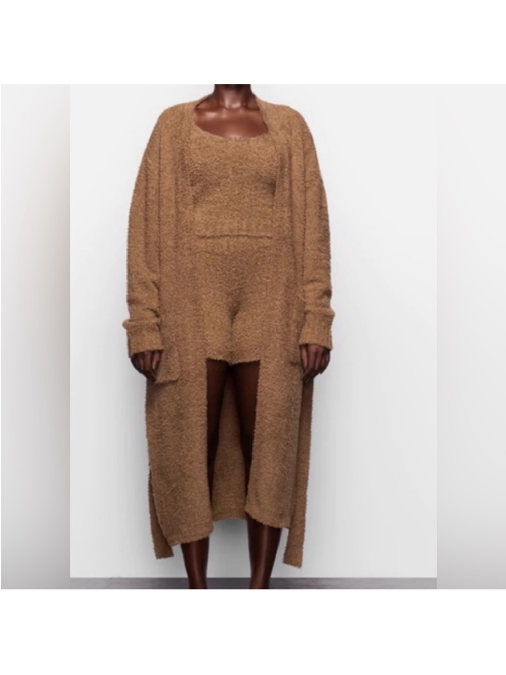 SKIMS Cozy Knit Long Robe Camel brown tan boucle small medium